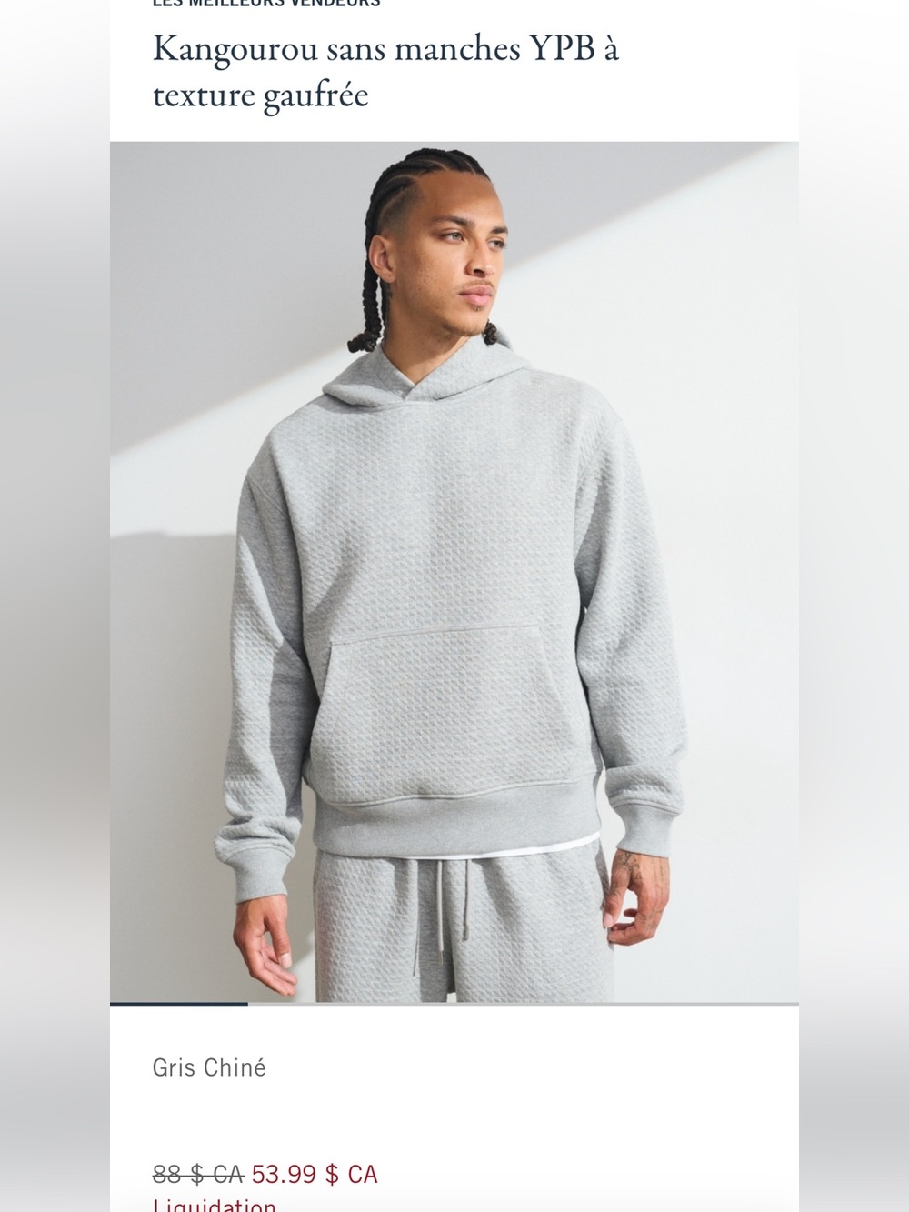 Abercrombie YPB Grey Textured Hoodie Sweatshirt - Men
